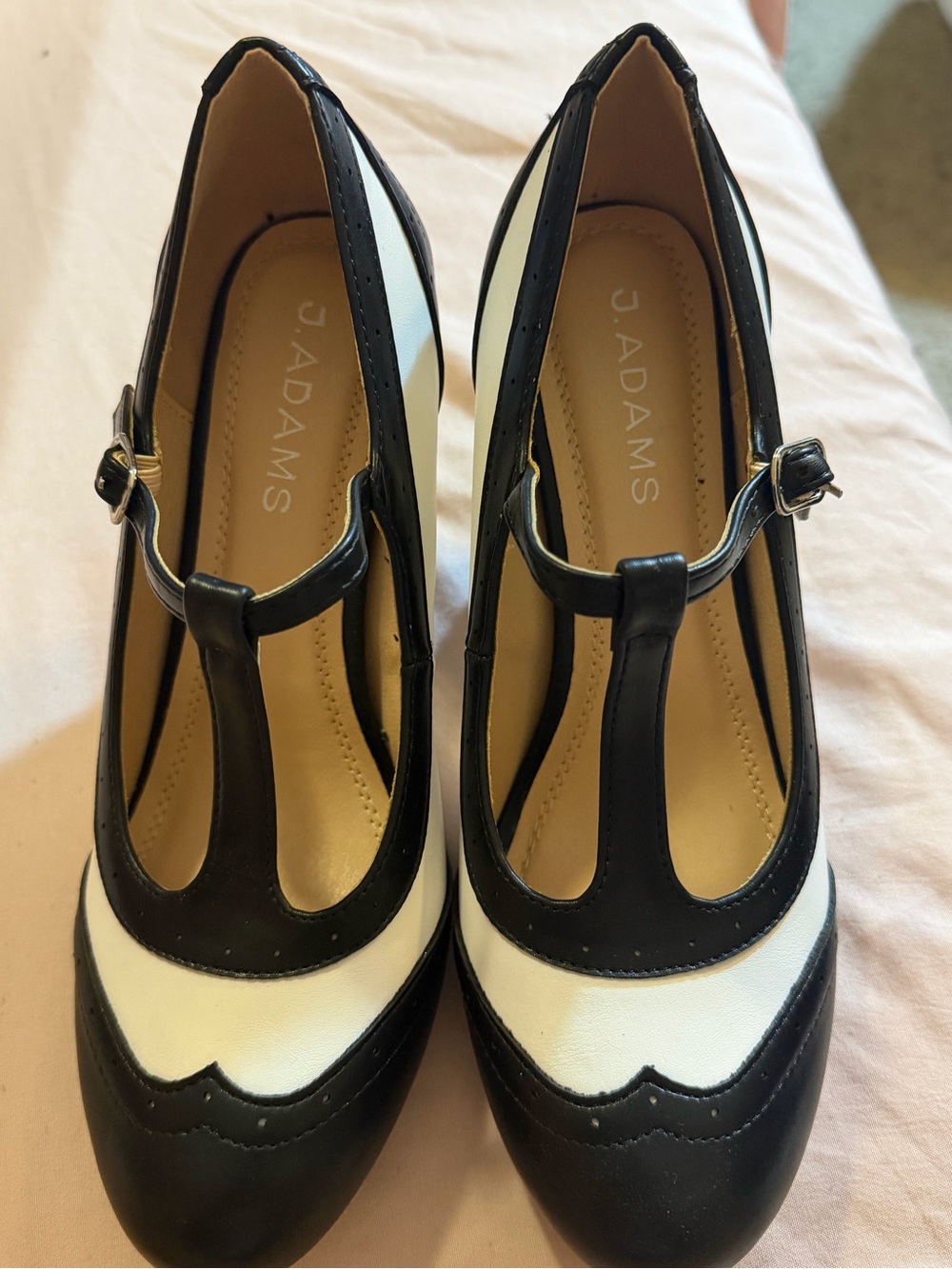 J. Adams Women's Black and White Tango T-Strap Heels